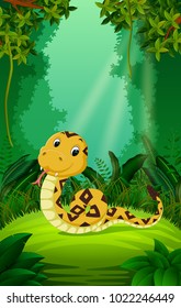 vector illustration of Snake in the clear and green forest