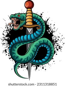 Vektorgrafik-Schlange und Dagger auf weißem Hintergrund