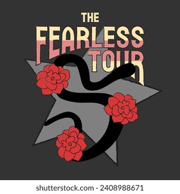 VECTOR ILLUSTRATION OF A SNAKE WITH FLOWERS, THE FEARLESS TOUR TEXT, SLOGAN PRINT