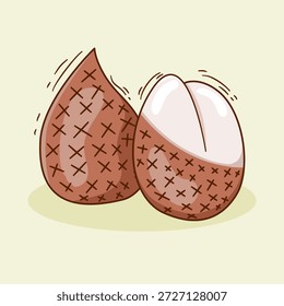 Ilustración vectorial de un ícono de fruta de serpiente, o Salacca zalacca, con un sabor agridulce. La fruta fresca está diseñada en un estilo de dibujos animados minimalista y plano.