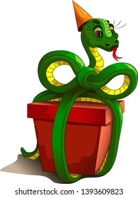 Vector illustration of a snake with a gift