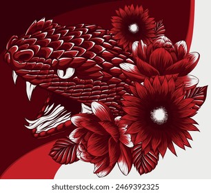 vector illustration of snake head with flower