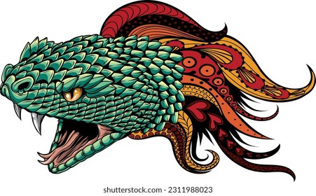 vector illustration of Snake head with mandala ornaments