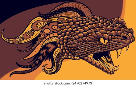 vector illustration of Snake head with mandala ornaments