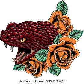 ilustración vectorial de la cabeza de serpiente con rosas