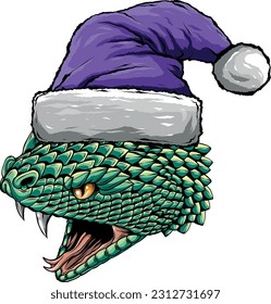 vector illustration of snake head with santa claus hat