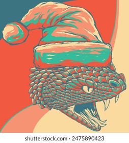 vector illustration of snake head with santa claus hat