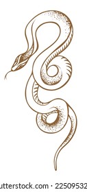 Vector illustration of a snake, icon, sketch of an artistic tattoo, logo, freehand drawing, snake outline drawing