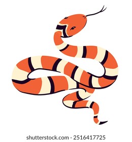 Ilustração vetorial de cobra isolada sobre fundo branco. Personagem de desenho animado, animal em estilo plano. Sinal mágico bruxa, animal totem, símbolo de sabedoria e conhecimento.