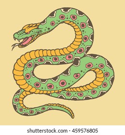 vector illustration of snake with japan traditional tattoo style