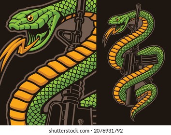 A Vector Illustration Of A Snake With An M16 Rifle