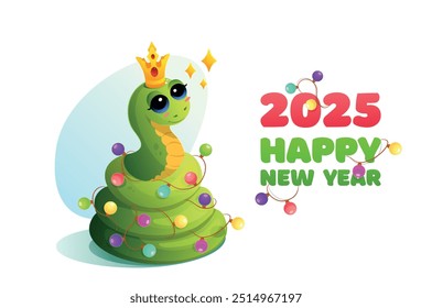 Vector illustration with snake on white background. Casual style. Chinese new year calendar 2025.