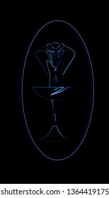 Vector illustration of Snake with open mouth showing fangs. Cobra logo. Medical cup. 