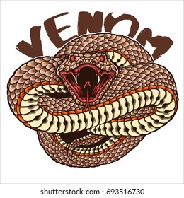 Vector Illustration Of Snake With Open Mouth Showing Fangs
