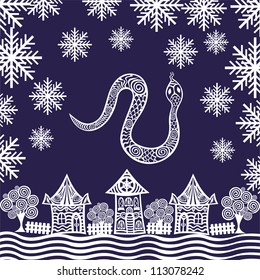 Vector illustration of snake winter background 2013