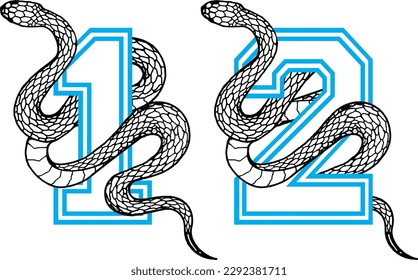 Vector illustration snake wrapped around numbers 1   2    graduation t  shirt prints