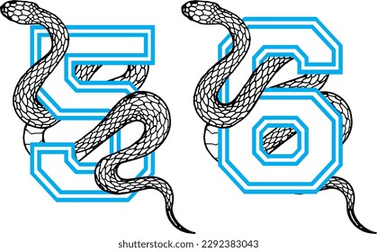 Vector illustration snake wrapped around numbers 5   6    graduation t  shirt prints