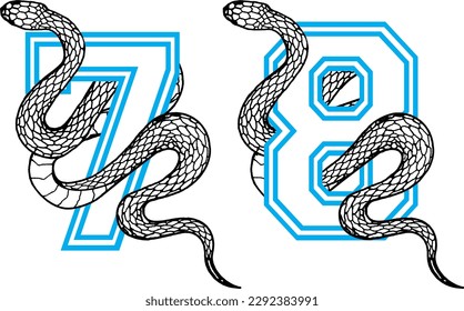 Vector illustration snake wrapped around numbers 7   8    graduation t  shirt prints