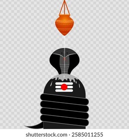 Vector illustration of Snake wrapped around Shiva Lingam with Shivling Abhishek on transparent background