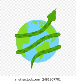 Vector illustration of Snake wrapped on earth on transparent background