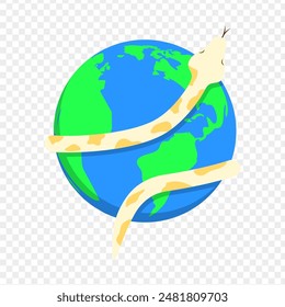 Vector illustration of Snake wrapped on earth on transparent background