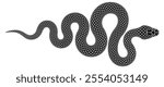 Vector illustration of snake wriggled in shape of triangle. Tattoo design in form of black serpent silhouette isolated on white background.