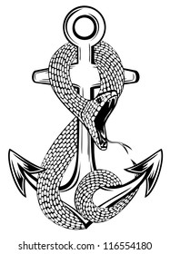 Vector illustration of snakes twists an anchor on white background