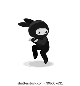 Vector illustration of snaking cute bunny ninja isolated on white background 