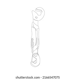 vector illustration, snap and grip universal wrench silhouette and sketch isolated on white background, semi realistic flat cartoon design style.