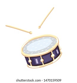 Vector illustration of a snare drum. Classical musical instruments. Warm and golden colors. Isolated objects. White background