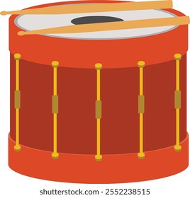 Vector illustration of snare drum and drum sticks on white background