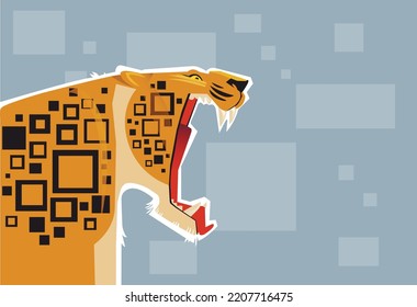 Vector illustration of a snarling tiger on a gray background wildlife. Images in good quality, can be used in advertising.