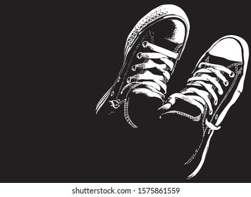 Vector illustration sneakers isolated on black background with place for your design or text