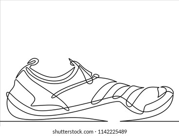 Vector illustration of sneakers. Sports shoes in a line style. Continuous one line