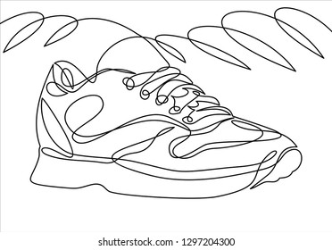 Vector illustration of sneakers. Sports shoes in a line style. Continuous one line 