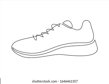 Ilustración vectorial de las zapatillas. Calzado deportivo en línea. Una línea continua