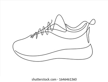 Vector illustration of sneakers. Sports shoes in a line style. Continuous one line