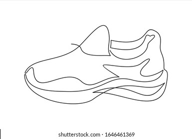 Vector illustration of sneakers. Sports shoes in a line style. Continuous one line