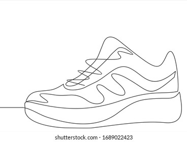 Vector illustration of sneakers. Sports shoes in a line style. Continuous one line