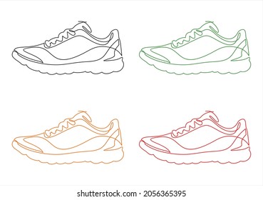 Vector illustration of sneakers. Sports shoes in a line style. Continuous one line