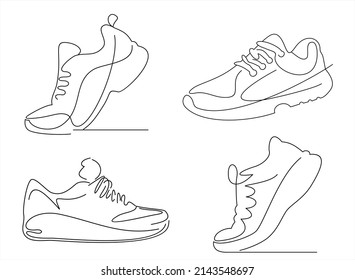 Vector illustration of sneakers. Sports shoes in a line style. 