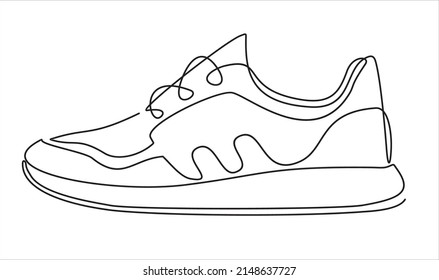 Vector illustration of sneakers. Sports shoes in a line style. Continuous one line