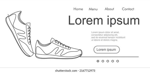 Vector illustration sneakers  Sports shoes in line style  Continuous one line   Can used for logo  emblem  slide show   banner  Illustration and quote template  