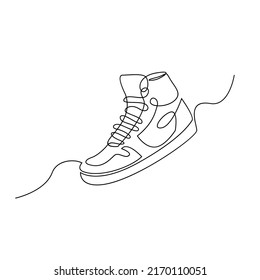 Vector illustration of sneakers sports shoes in a continuous one line isolated white background