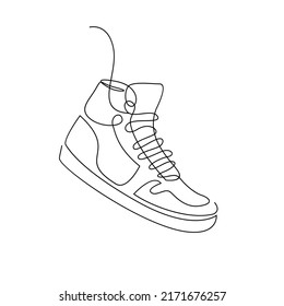 Vector illustration of sneakers sports shoes in a continuous one line isolated white background