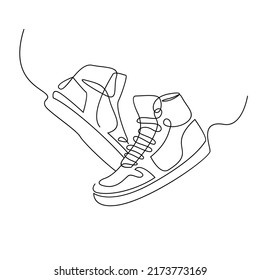 Vector illustration sneakers sports shoes in continuous one line isolated white background