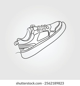 Vector illustration of sneakers sports shoes. Social media ad. Hand drawn sneakers, gym shoes. Doodle vector illustration. Sports shoes in a line style. Continuous one line. 