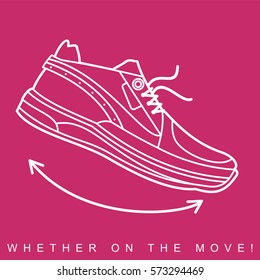 Vector illustration of sneakers. Sports shoes in a line style. Advertisements, brochures, business templates. Isolated on a color background