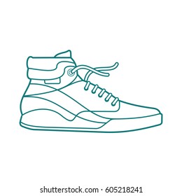 Vector illustration of sneakers. Sports shoes in a line style. Advertisements, brochures, business templates. Isolated on a white background