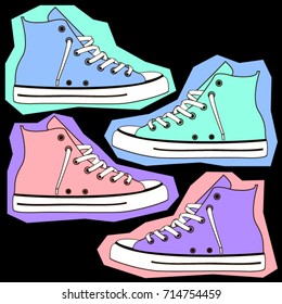 Vector  illustration of sneakers, stickers